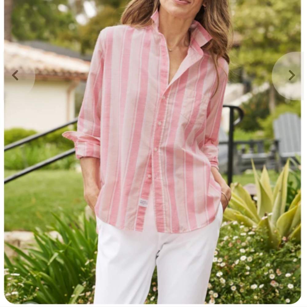 Frank & Eileen Relaxed Button-up Peach Striped Cotton Womens Shirt Sz XS